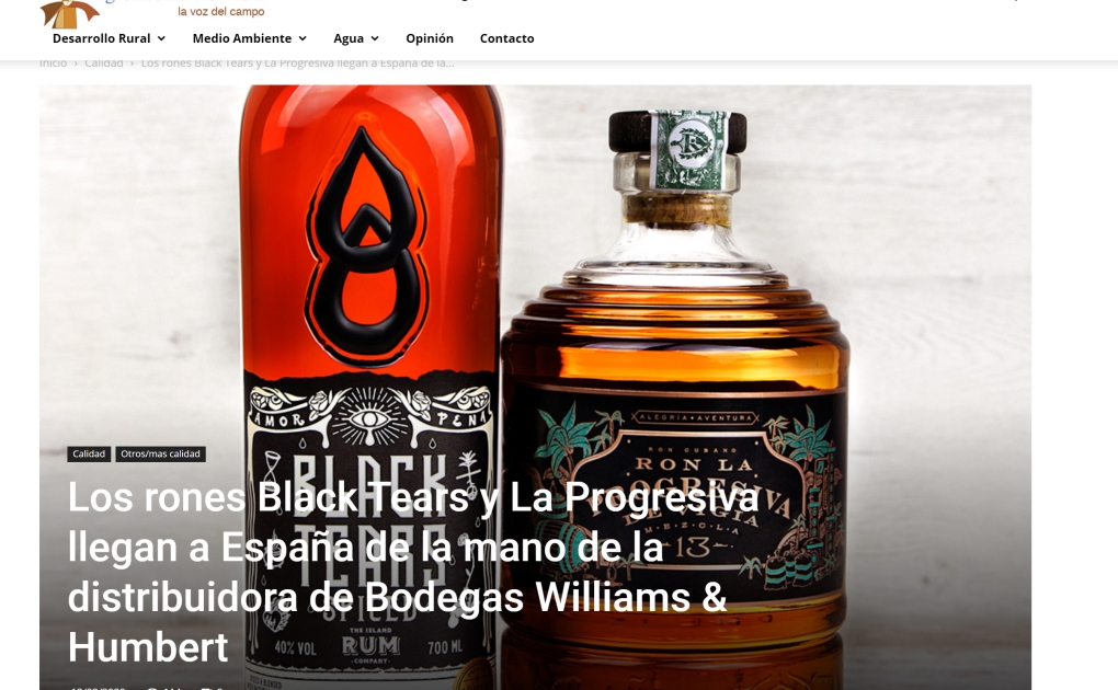 Los rones Black Tears y La Progresiva llegan a España de la mano de la distribuidora de Bodegas Williams & Humbert